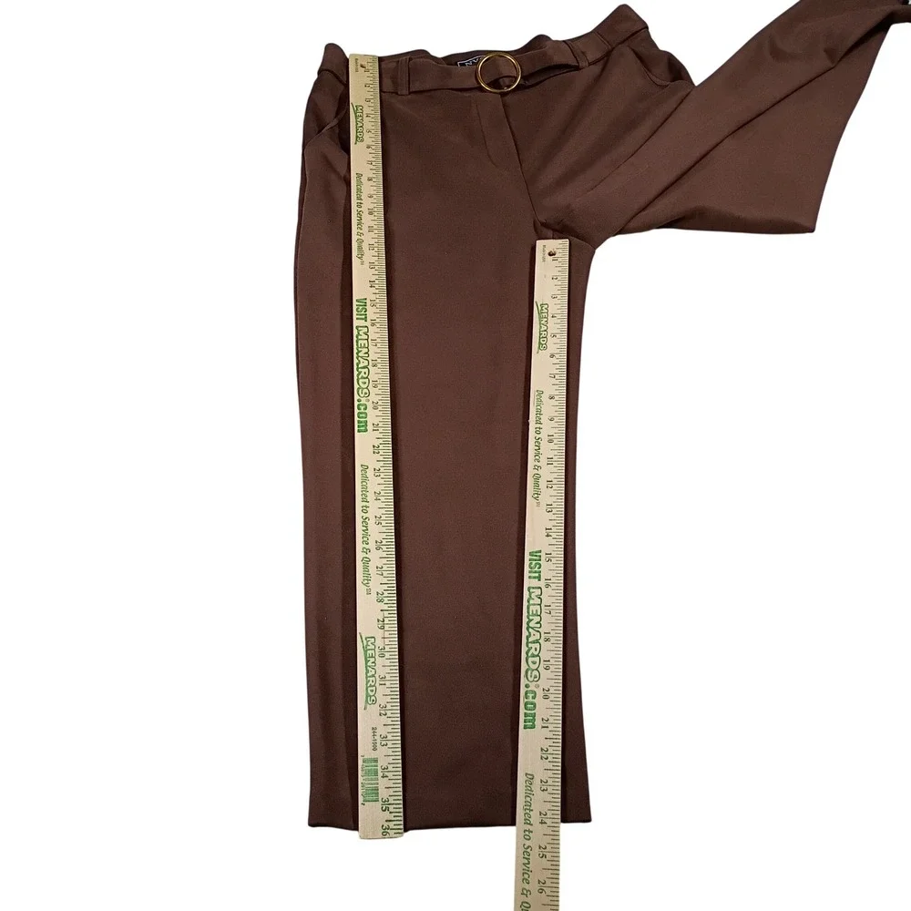 NYCC Trousers Women Large Brown Wide Leg Gold‎ O-Ring Belt Stretch